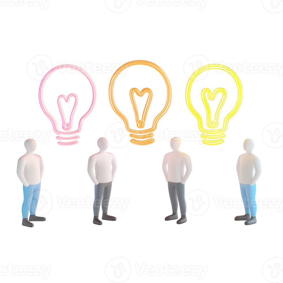 Concept of teamwork and creativity with lightbulbs representing ideas and collaboration. png