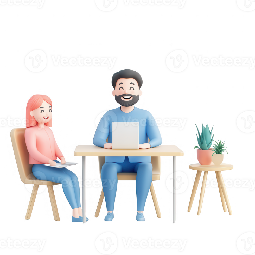 Cheerful business meeting between two professionals at a modern workspace. png