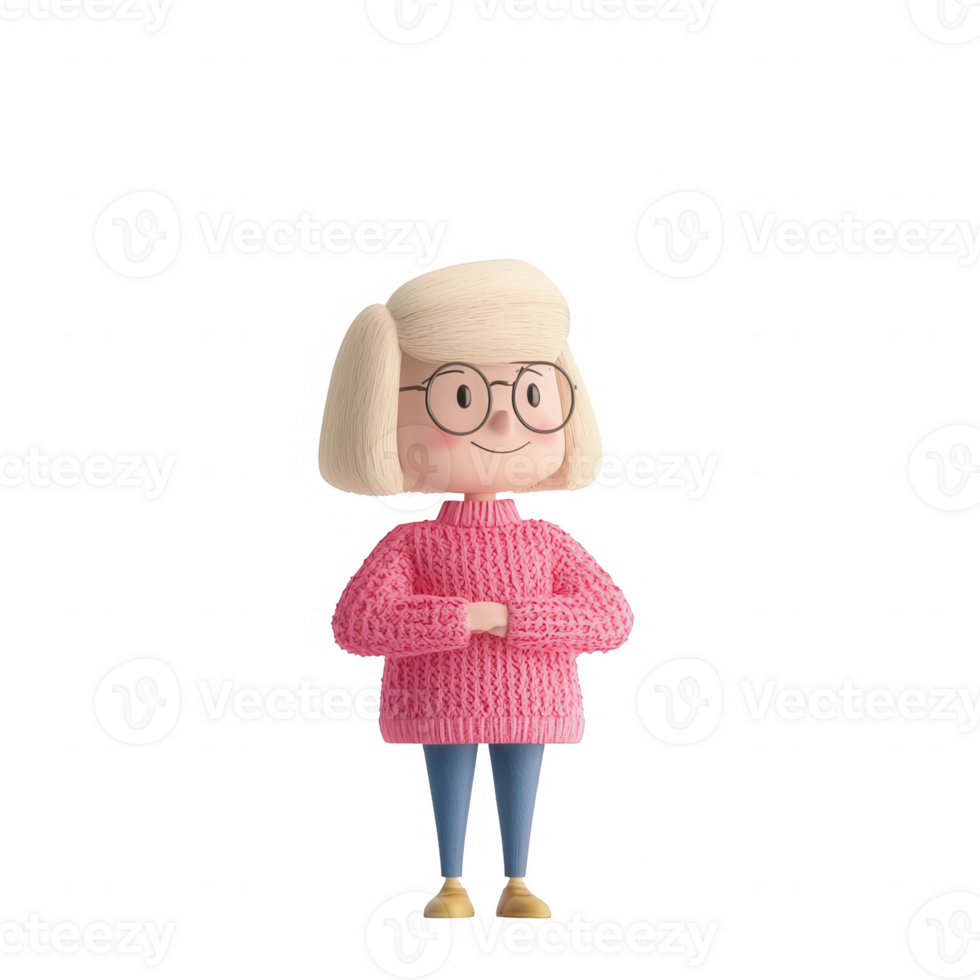 A cheerful young girl in a pink sweater, showcasing creativity and playfulness. png