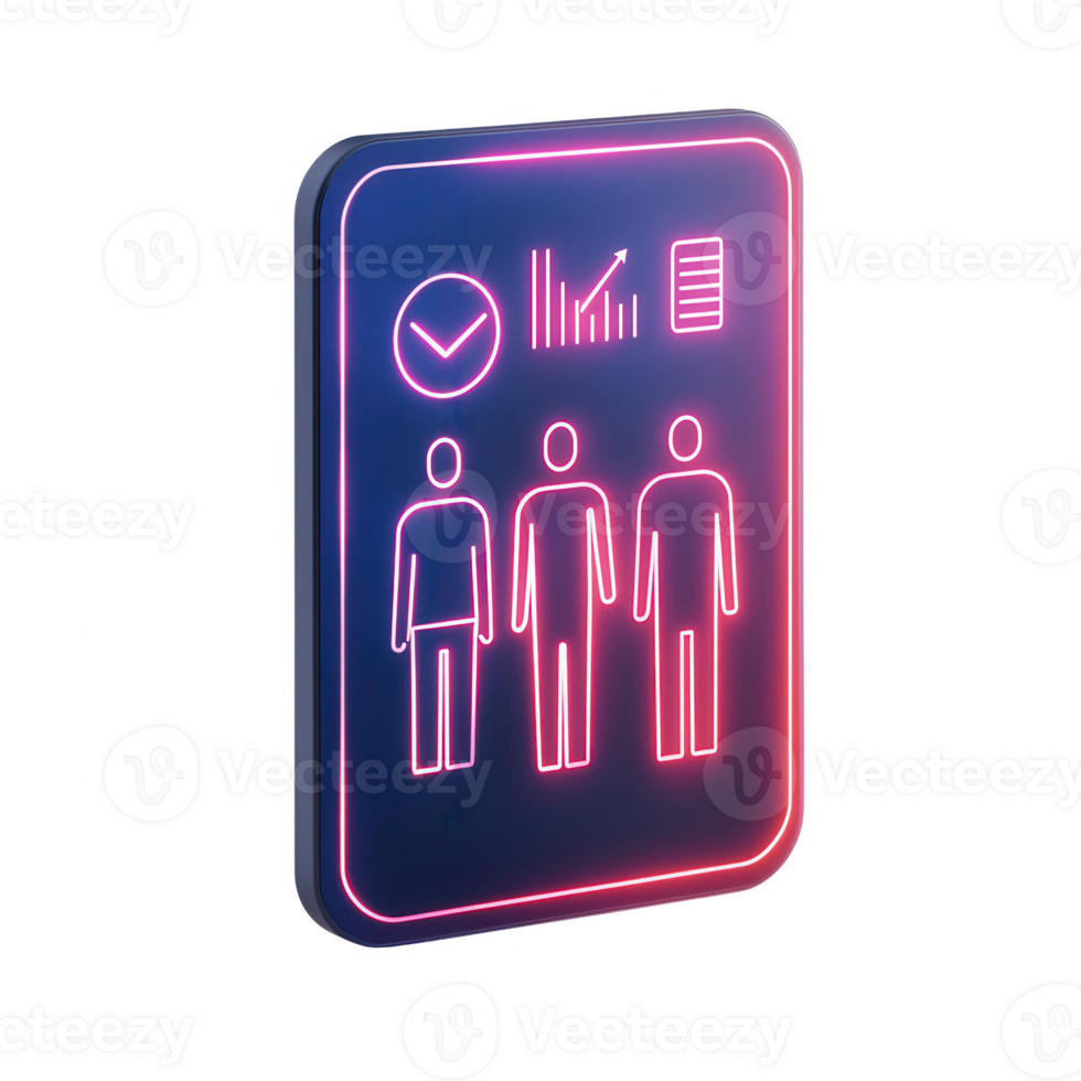 Modern neon sign illustrating data analysis and user metrics in a digital world. png