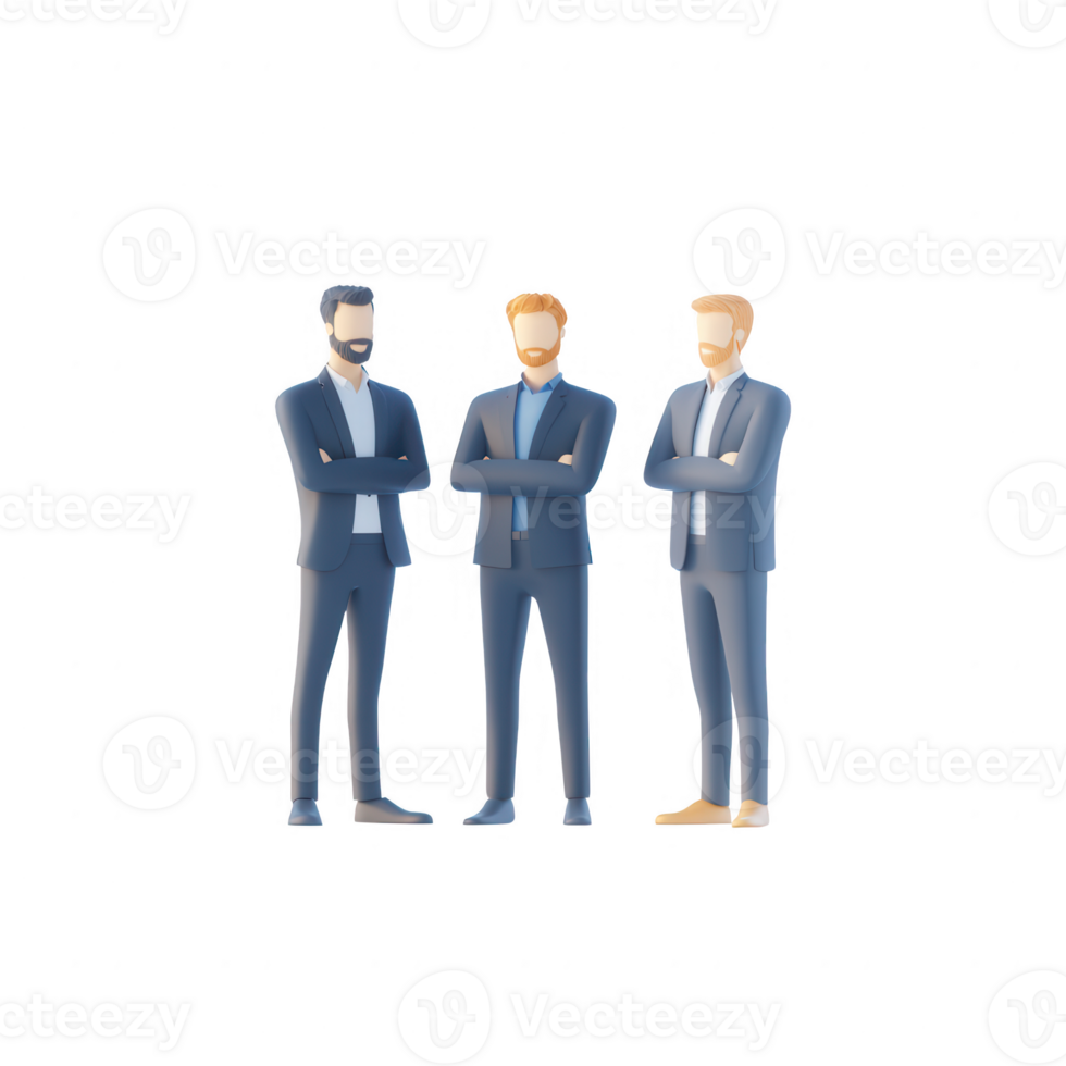 Three business professionals standing confidently, representing teamwork and leadership. png