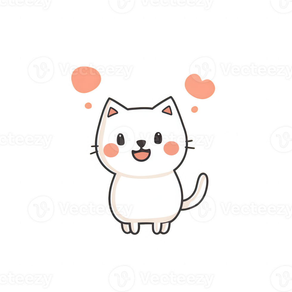 Cute white cat with happy expression and hearts above its head. png