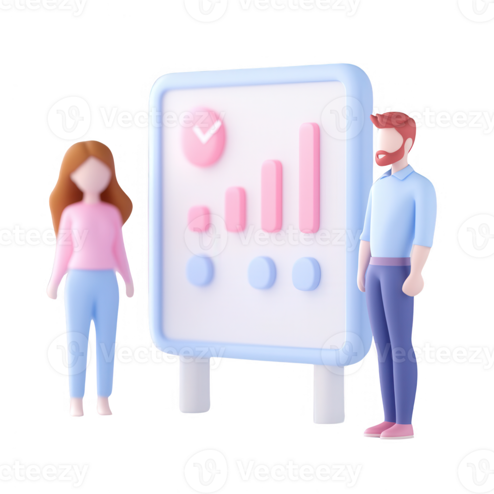Stylish individuals discussing business growth with visual graphs in modern design. png