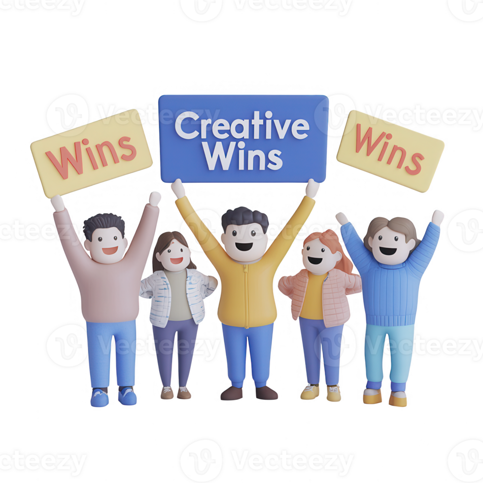 A diverse group of cheerful people celebrating a creative victory together. png