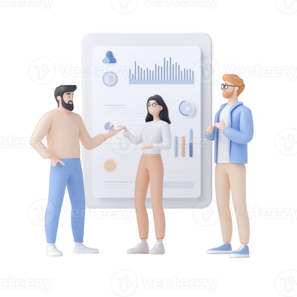 Professionals discussing data insights in a modern office environment. png