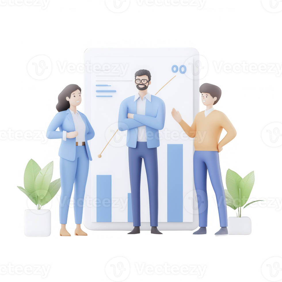 Three colleagues collaborating to analyze data and improve business strategy. png