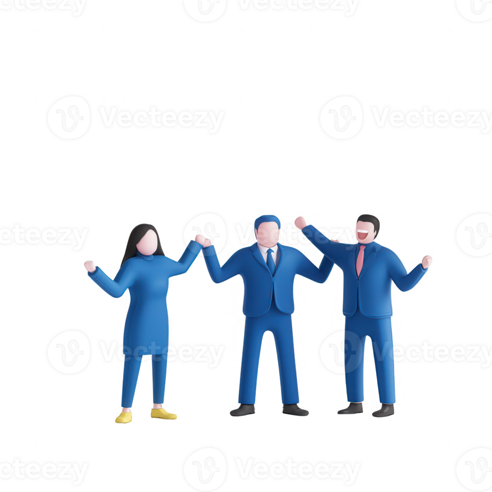 Three people celebrating a successful achievement in a professional setting. png