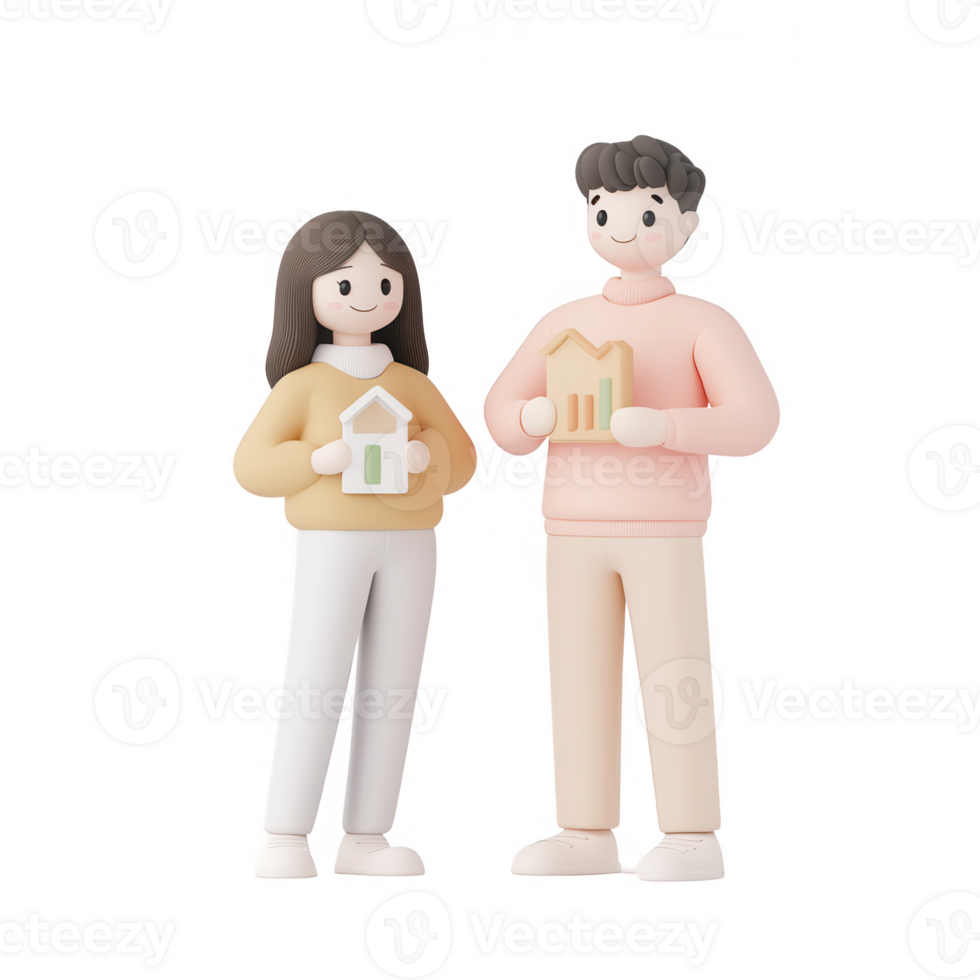 Two animated characters discussing financial growth and housing market trends. png