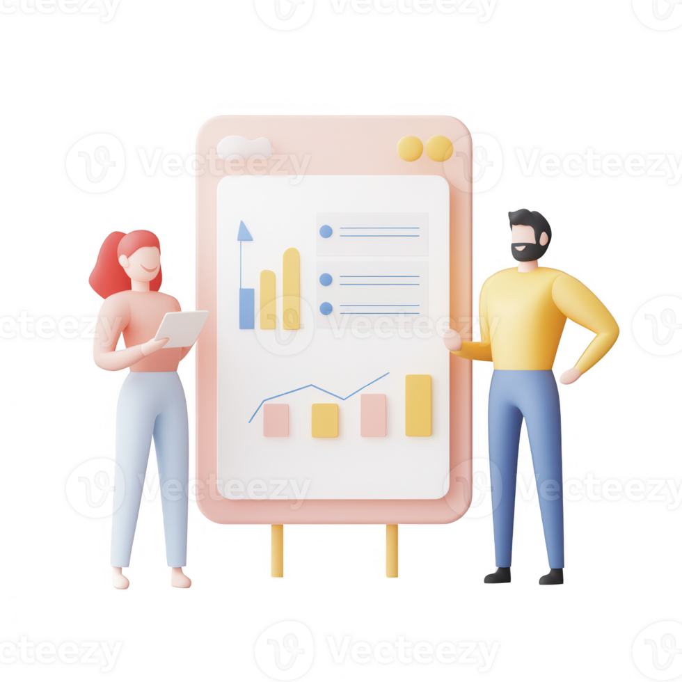 Two professionals analyzing financial data on a digital screen with charts. png