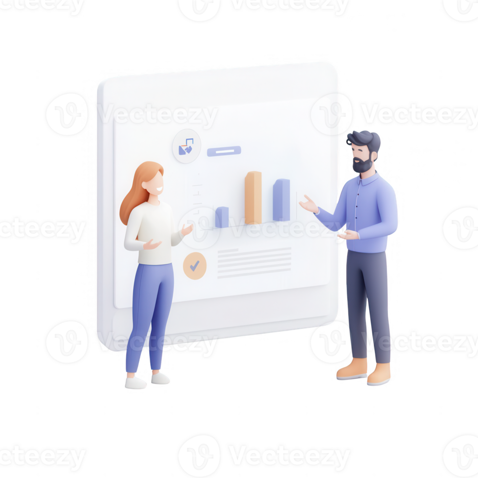 Two professionals discussing data analytics in a modern office setting. png