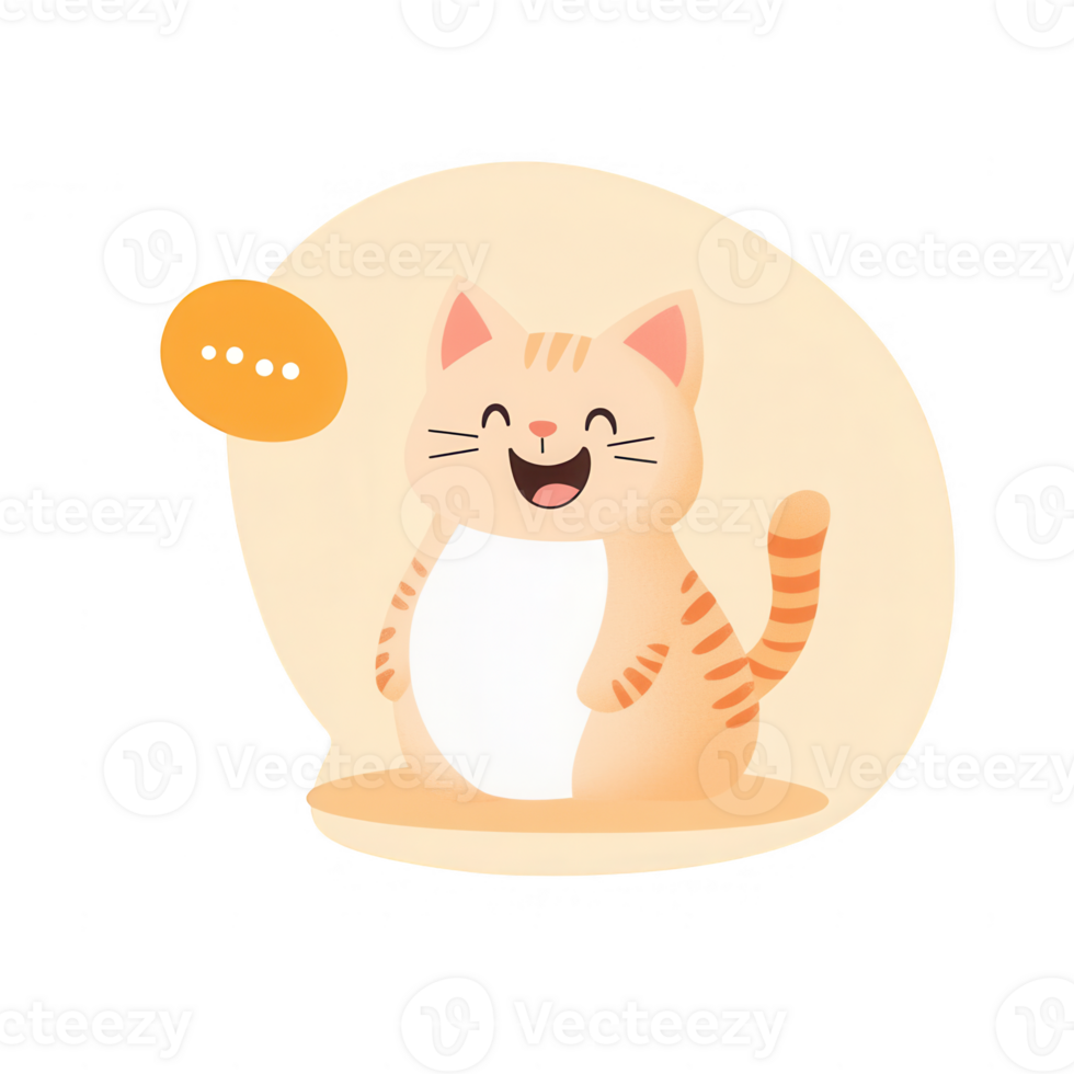 A cheerful cartoon cat with a playful expression and speech bubble. png