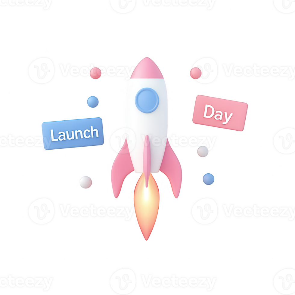 Colorful rocket symbolizes new beginnings and tech innovation during launch events. png