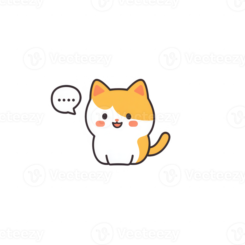 Cute cartoon cat character with cheerful expression and speech bubble. png