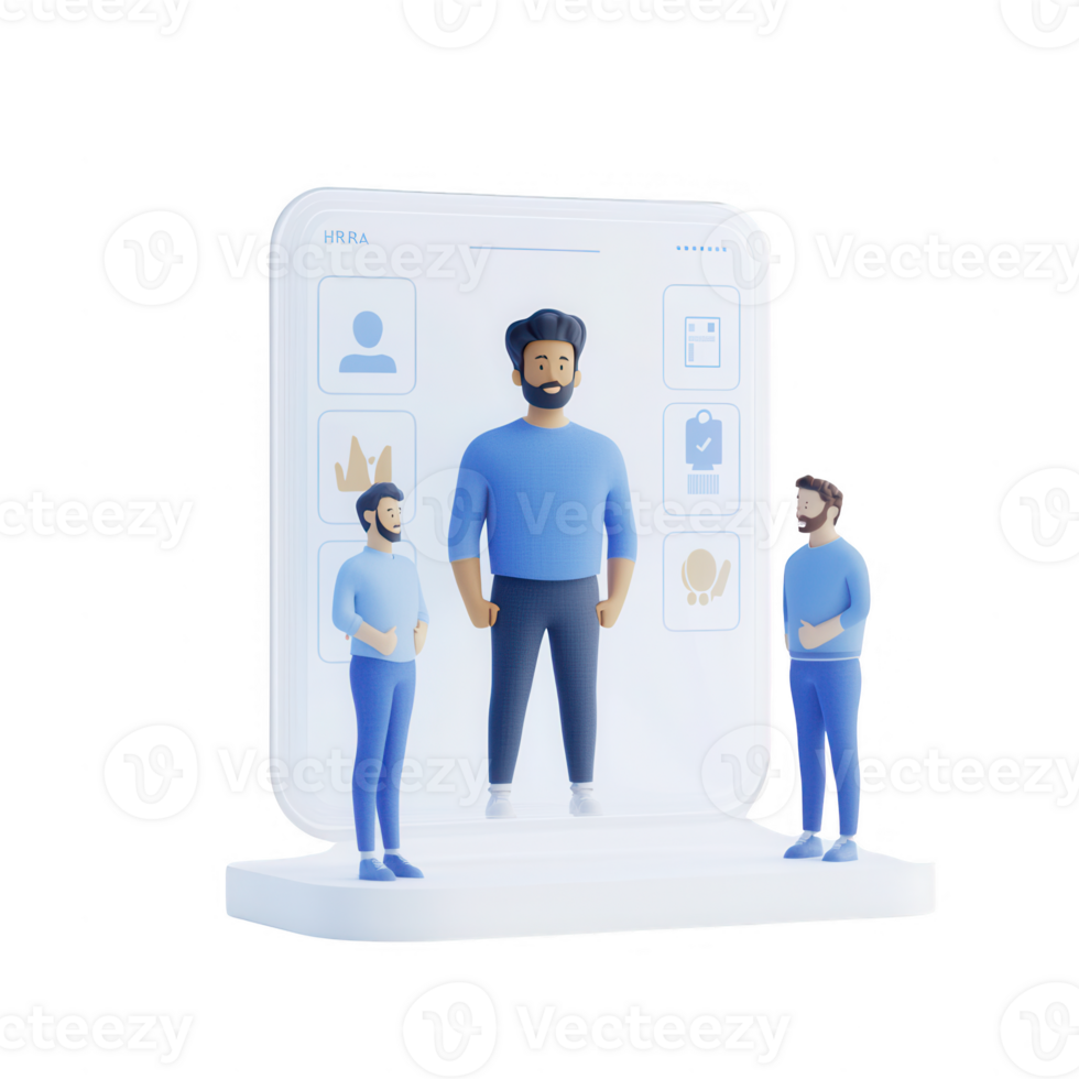 A modern digital interaction with virtual characters and user interface design. png