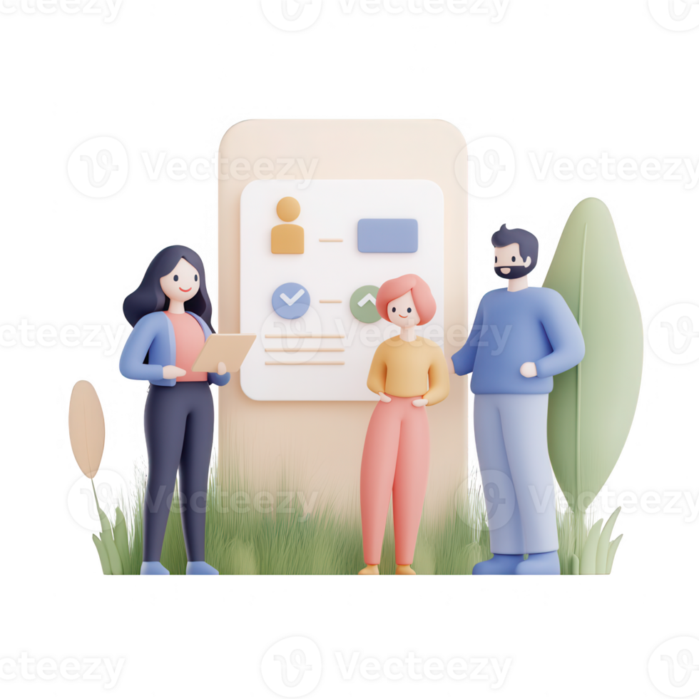 Three diverse colleagues discussing a project with digital elements in a modern environment. png