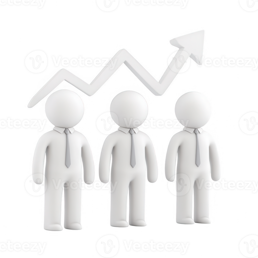 Three figures in suits with a rising graph, symbolizing business growth and success. png