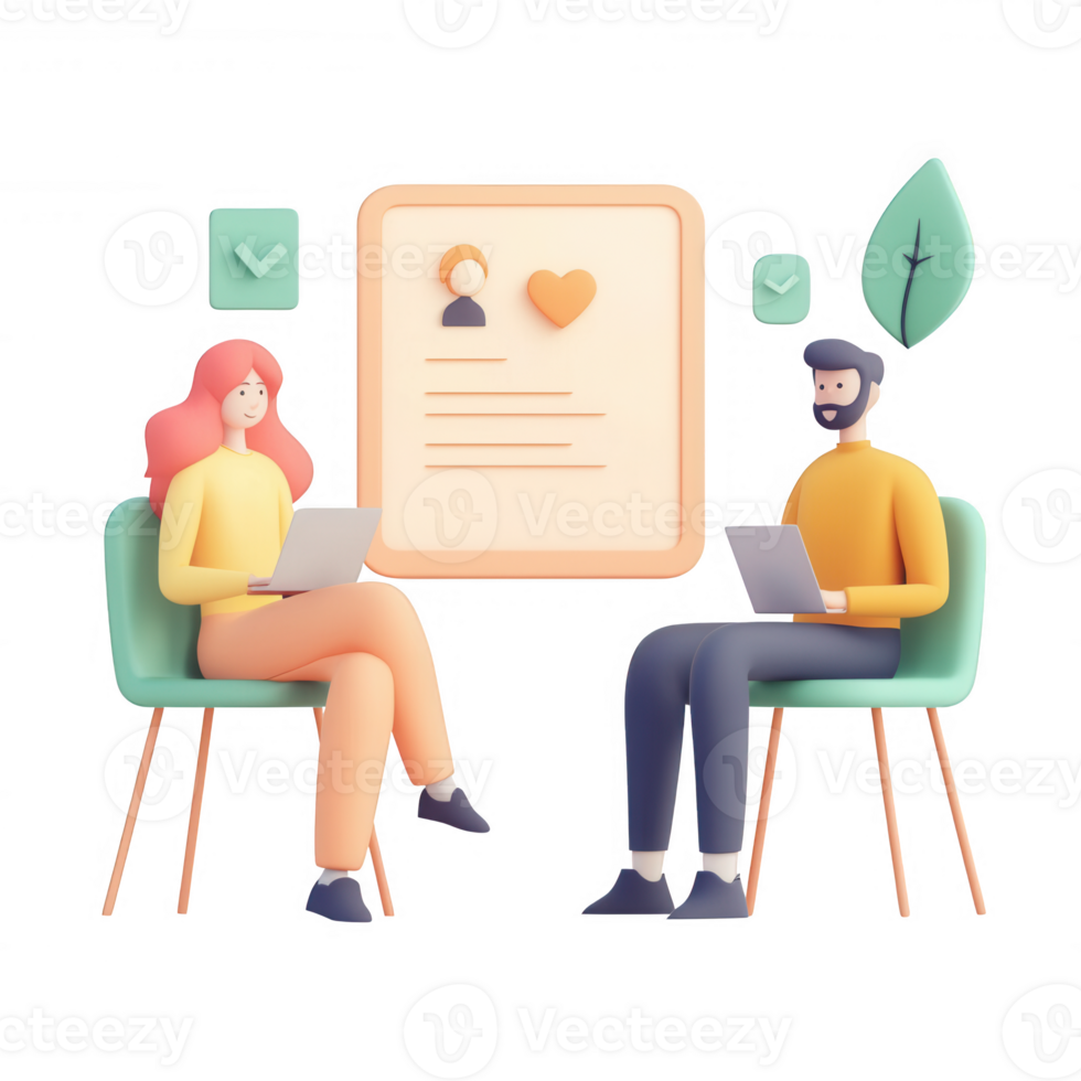 Two professionals collaborating on a project using laptops in a modern workspace. png