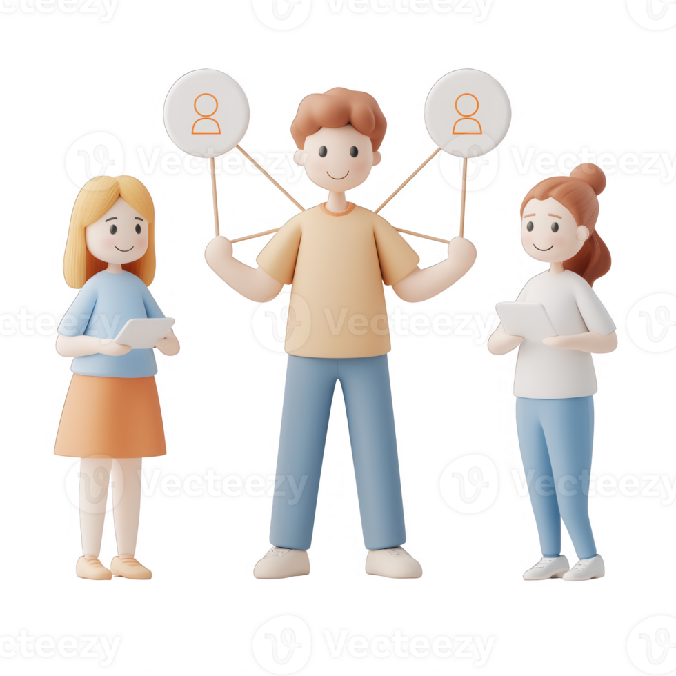Three people engaging in communication and teamwork in a professional setting. png