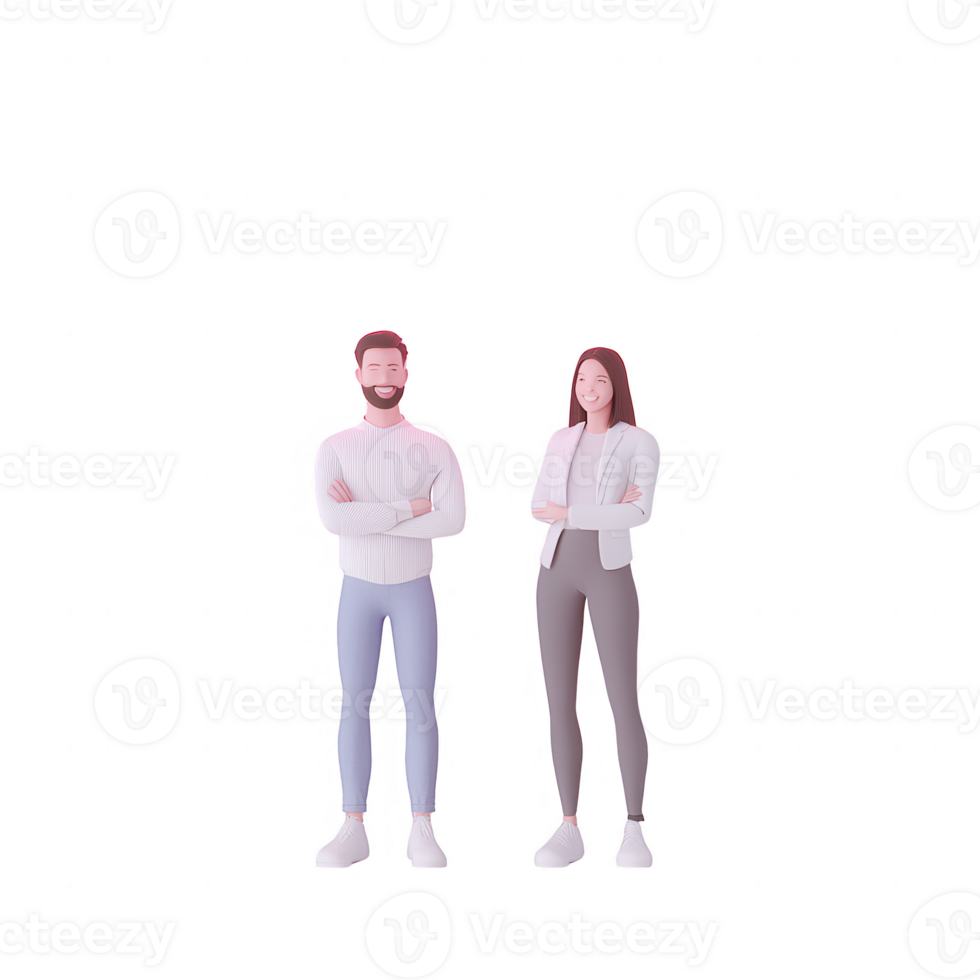 Two professionals stand confidently, embodying teamwork and collaboration. png