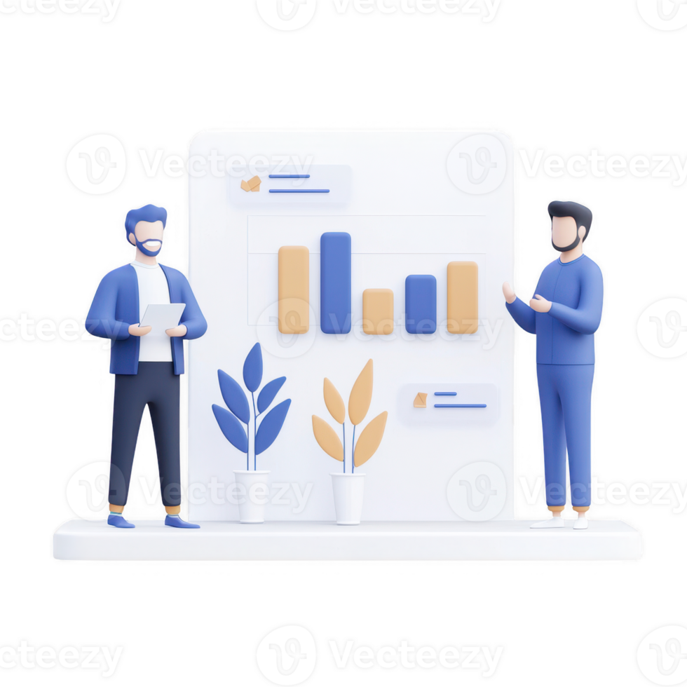 Two professionals discussing data and analytics reports in a modern office environment. png