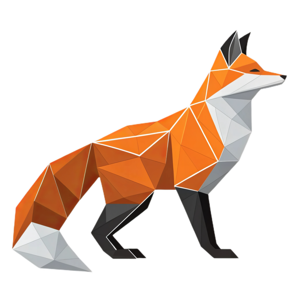 geometric animal symbol of fox, featuring vibrant orange and gray colors, showcasing modern design with sharp angles and stylized appearance png