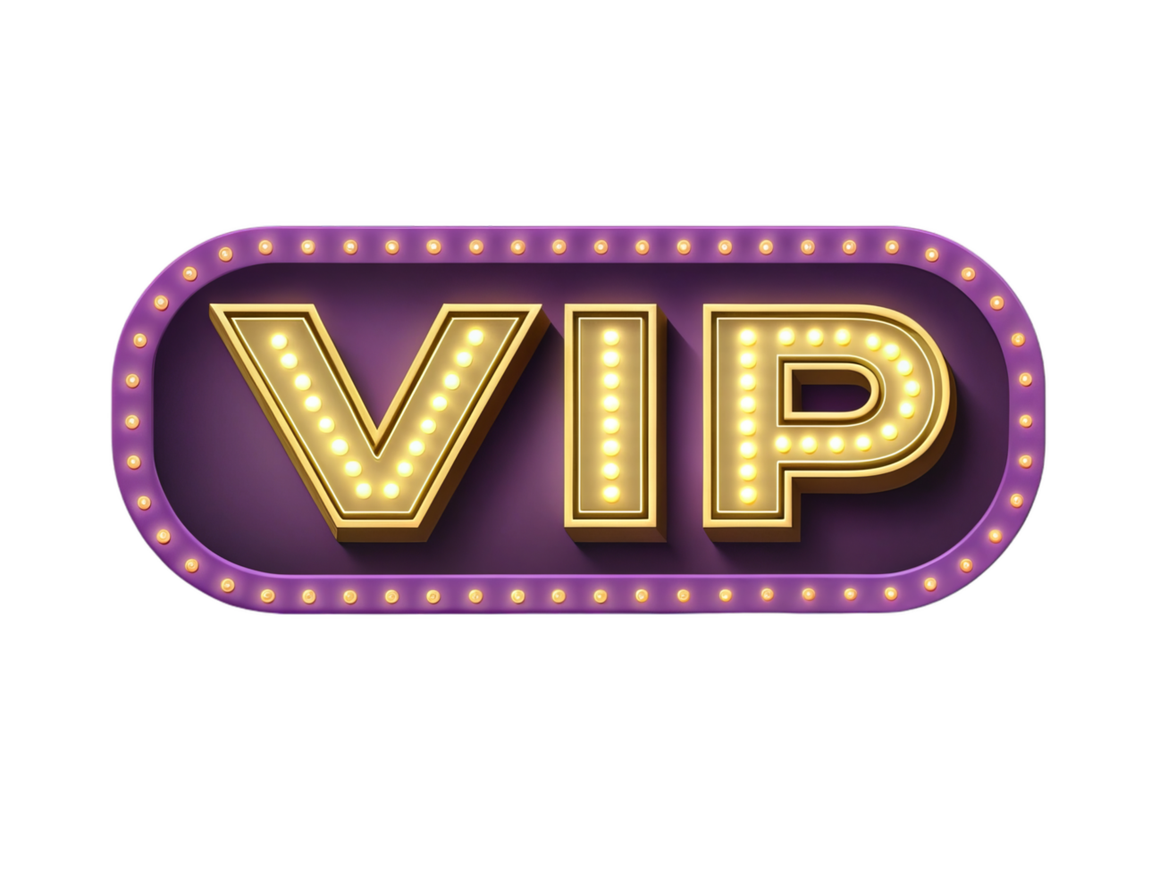 VIP sign styled in luxurious neon gold and purple with bright lights, creating elegant and exclusive atmosphere. Perfect for events and celebrations png