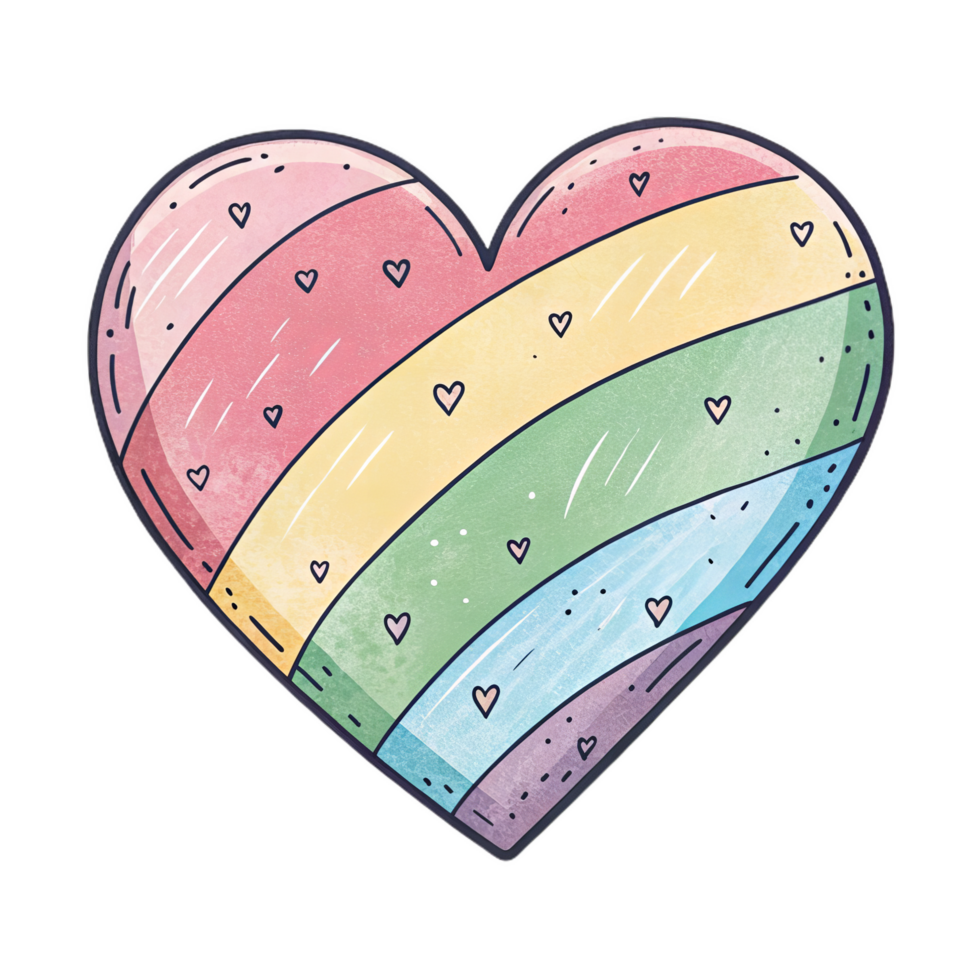 hand drawn heart symbol featuring pastel rainbow colors, expressing love and joy. This vibrant design is perfect for celebrating diversity and inclusivity png