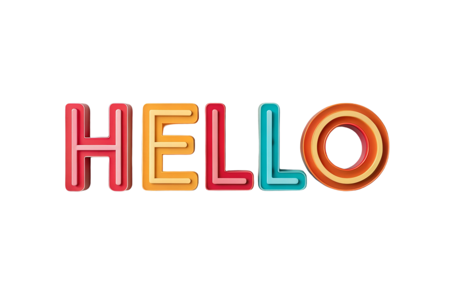 Bright and colorful 3D text spelling HELLO in vibrant hues, perfect for cheerful designs and greetings png
