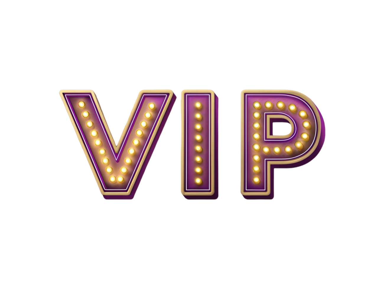 VIP sign styled in luxurious neon gold and purple with bright lights, creating elegant and exclusive atmosphere. Perfect for events and celebrations png