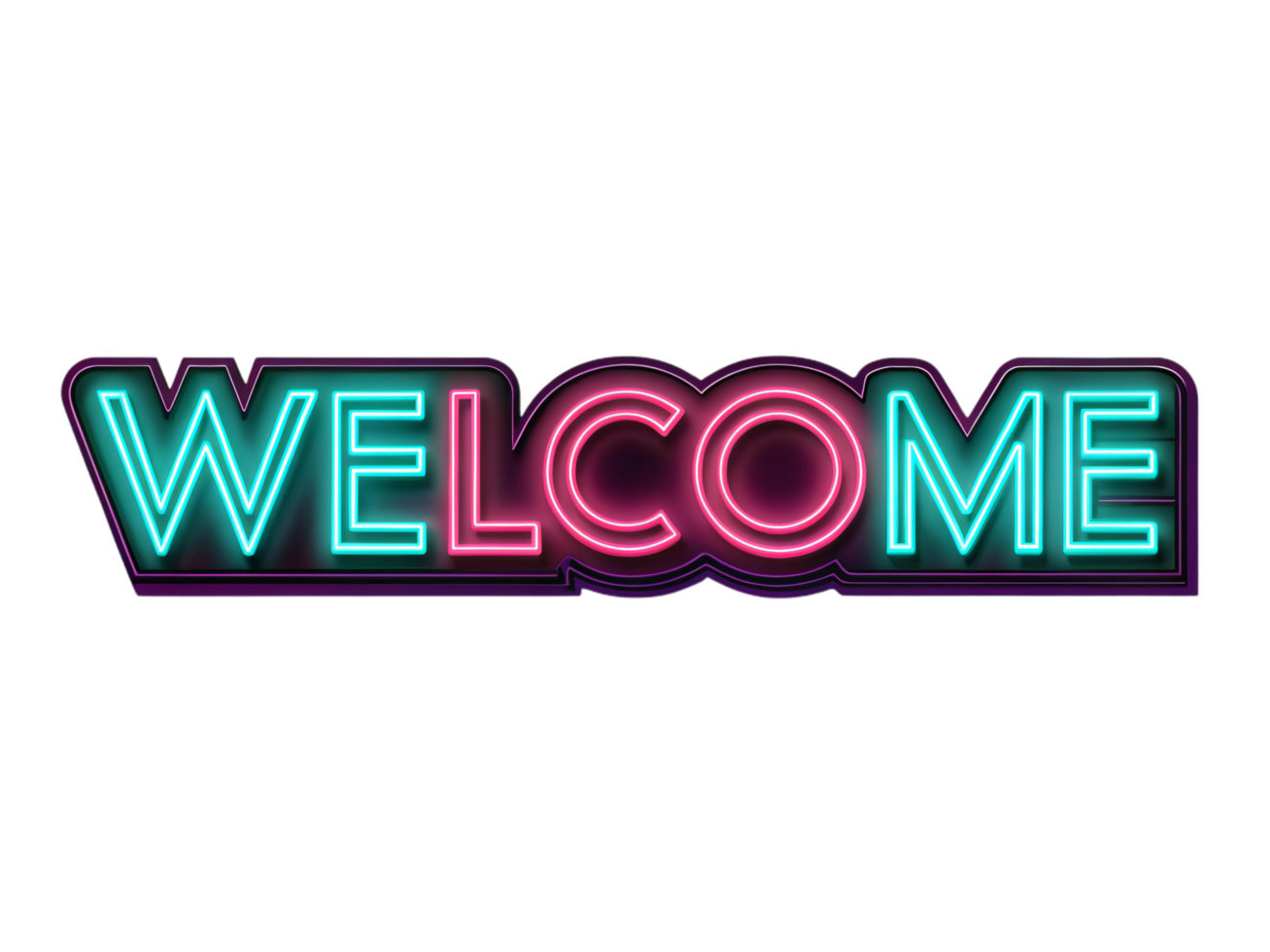 Welcome sign glowing in vibrant neon colors, creating cheerful atmosphere. Perfect for events, parties, or businesses looking to attract attention png