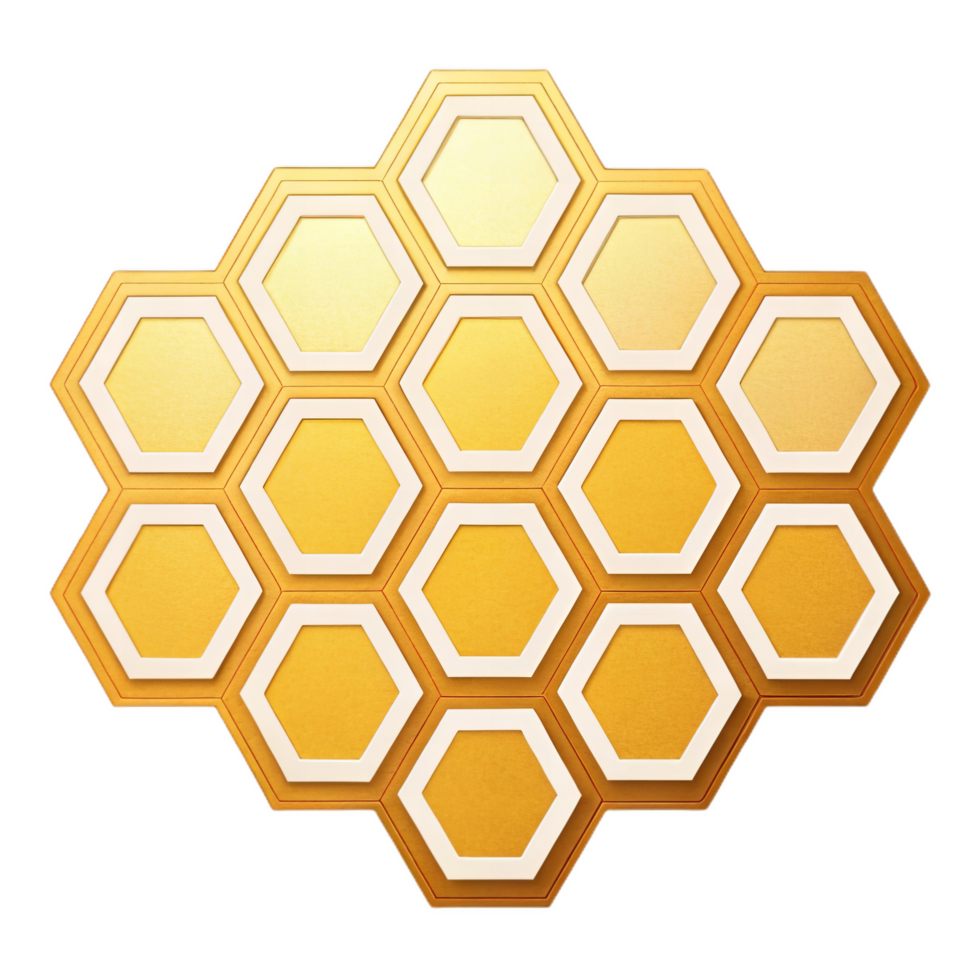 Honeycomb pattern with hexagonal shapes in golden hues, creating visually appealing design. This geometric arrangement evokes sense of nature and harmony png
