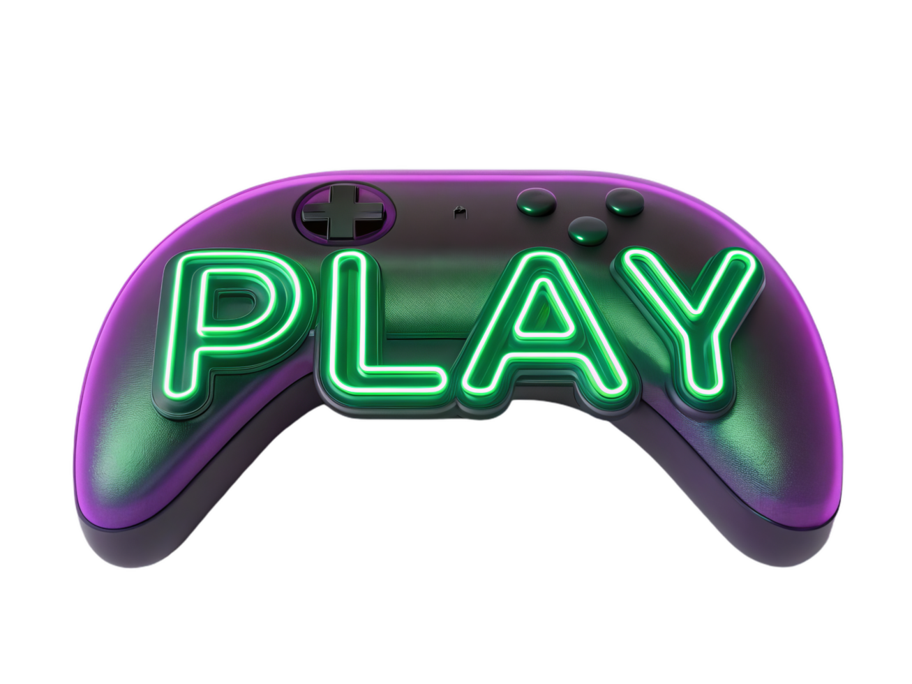 sleek, futuristic game controller glowing brightly with word PLAY in neon lights, perfect for gaming enthusiasts png