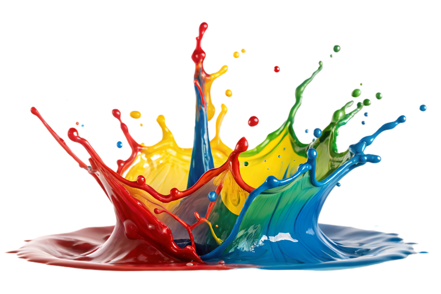 splash of colorful paint creates abstract shape, showcasing vibrant red, yellow, green, and blue hues. dynamic movement evokes creativity and energy png
