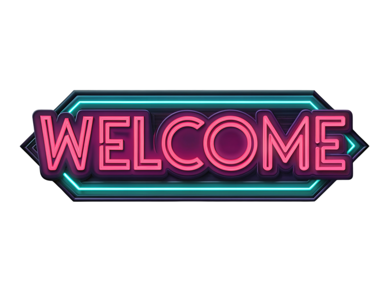 Bright and colorful neon sign saying WELCOME in vibrant colors, perfect for inviting guests with cheerful atmosphere png