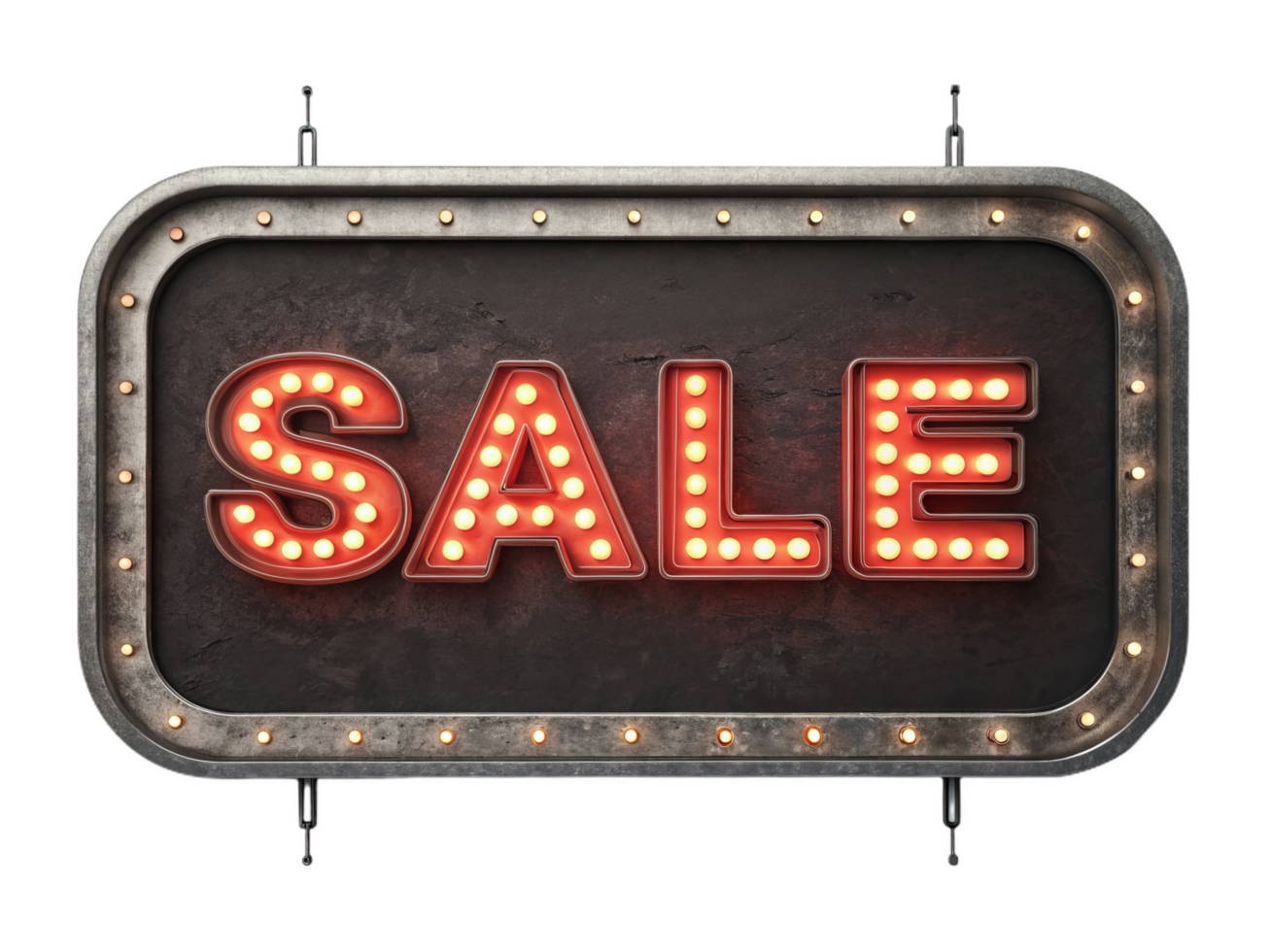 Neon SALE sign displayed in vintage style, illuminated with bright lights, perfect for attracting attention in retail environment png