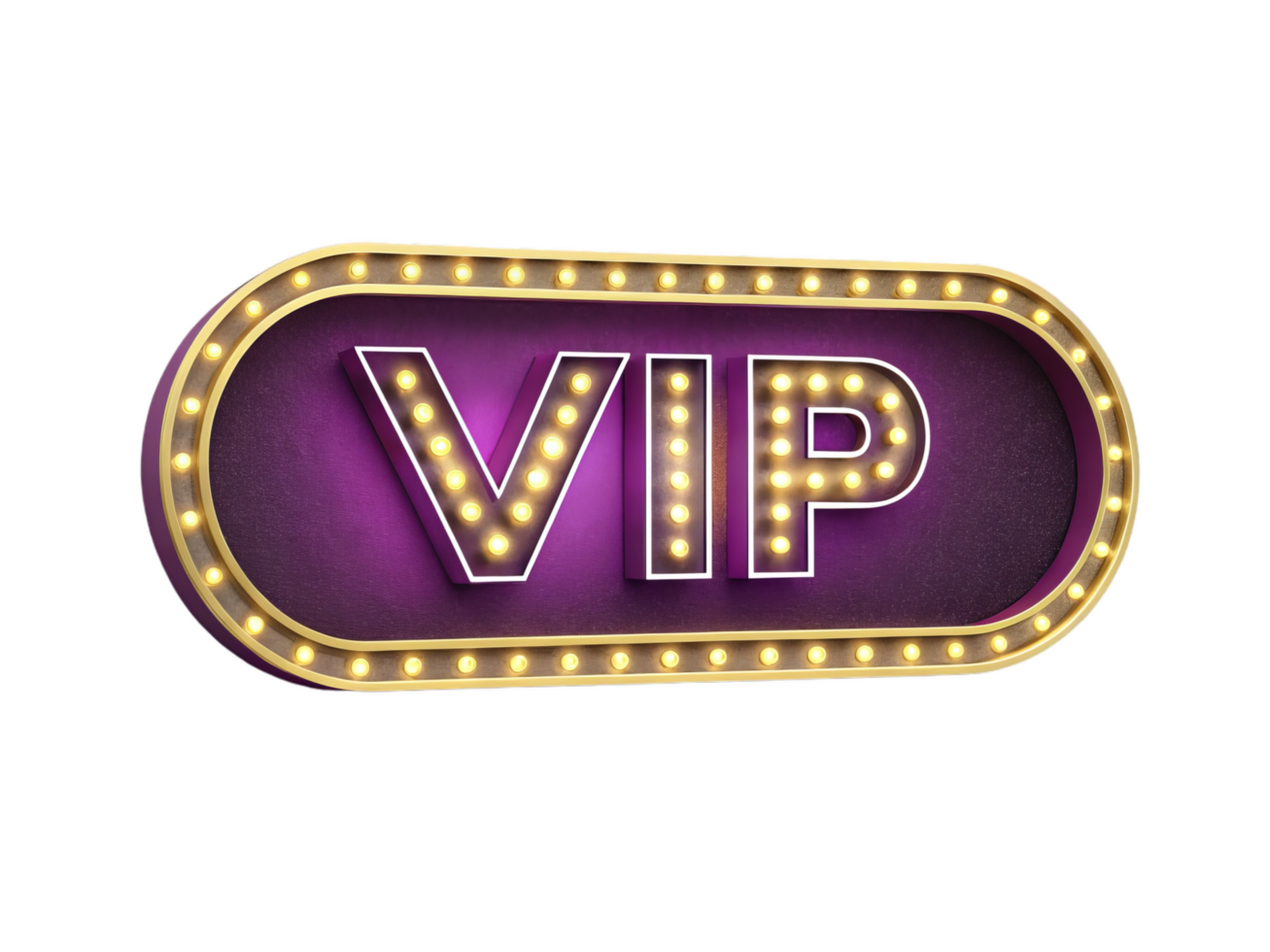 VIP sign with neon lights in purple and gold, creating luxurious atmosphere. Perfect for events or exclusive areas png