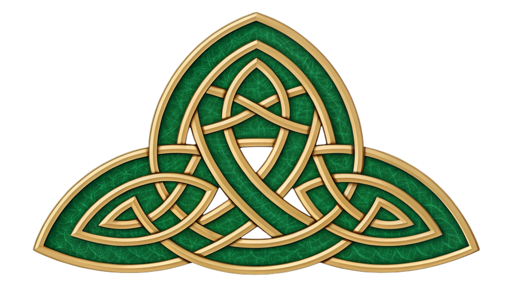 Celtic knotwork design featuring intricate green and gold patterns, symbolizing unity and eternity. This decorative motif is perfect for various artistic applications png