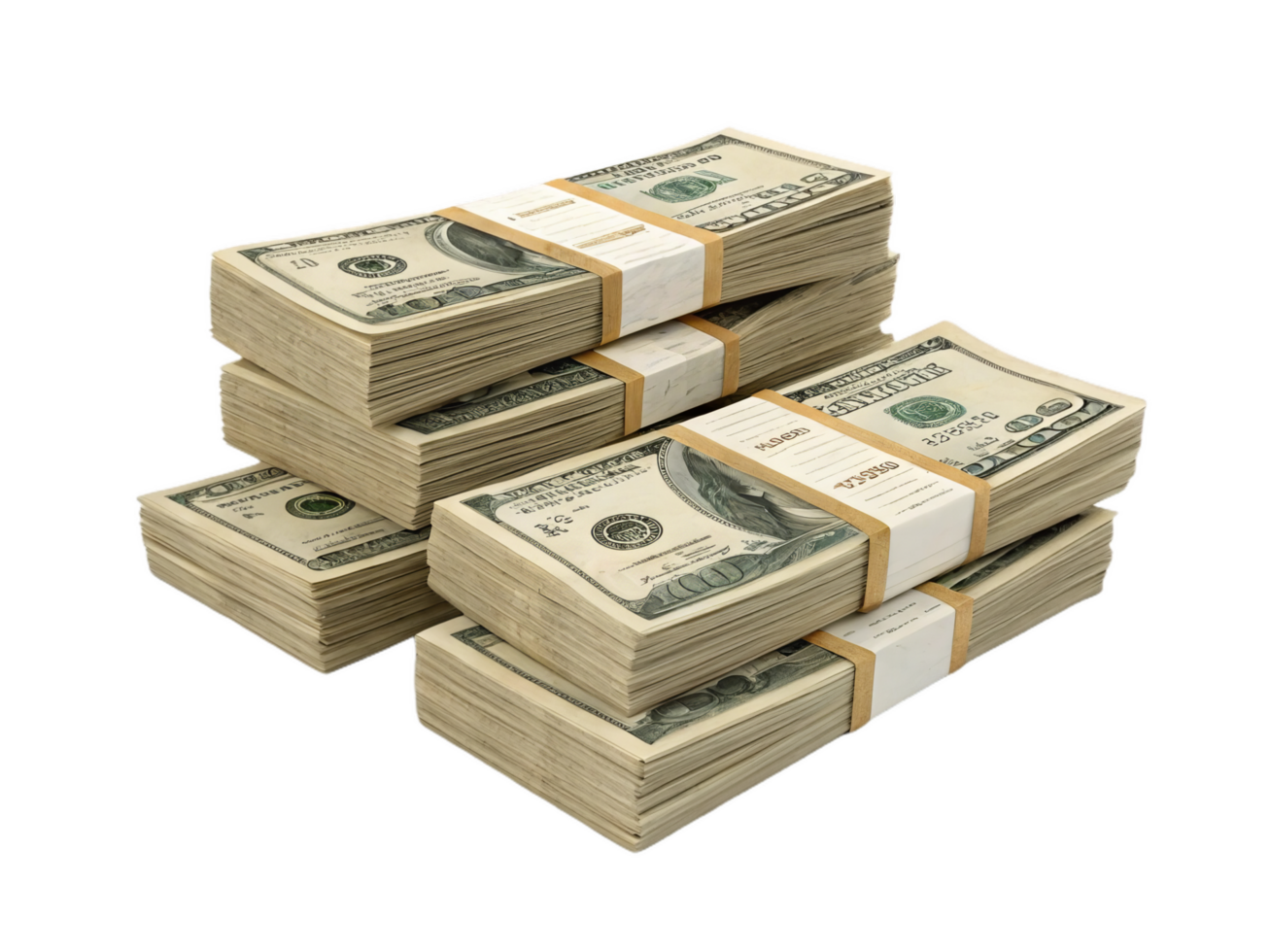 3D rendered pile of cash bundles stacked neatly, showcasing various denominations. This conveys wealth and financial abundance, perfect for financial themes png