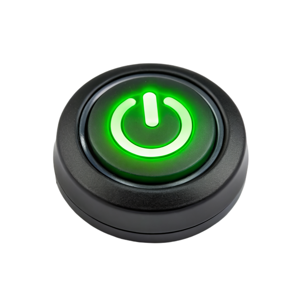 glowing green power button symbolizing technology and control, ideal for devices and electronics. This icon represents functionality and user interaction in modern gadgets png