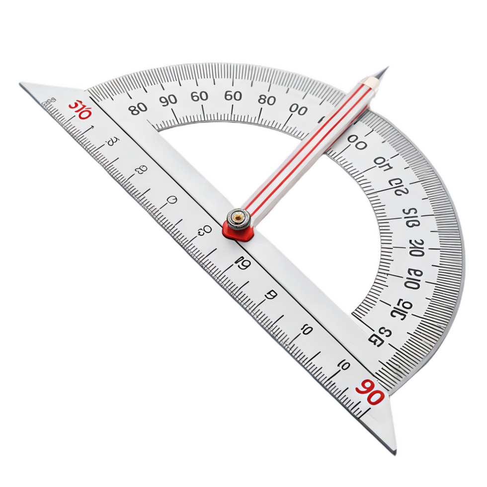 protractor with pencil, used for measuring angles in geometry. This essential tool features clear markings and sturdy design, perfect for students and professionals alike png