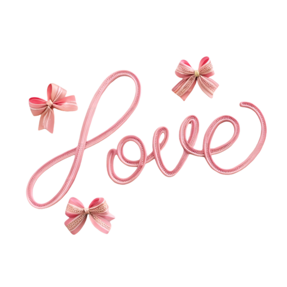 Love formed from shiny ribbon loops with decorative bows creates charming and heartfelt display. Perfect for expressing affection and joy png