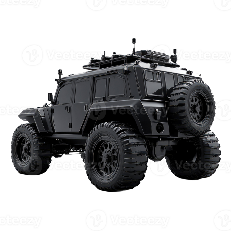 Black toy off-road vehicle, rear view. png