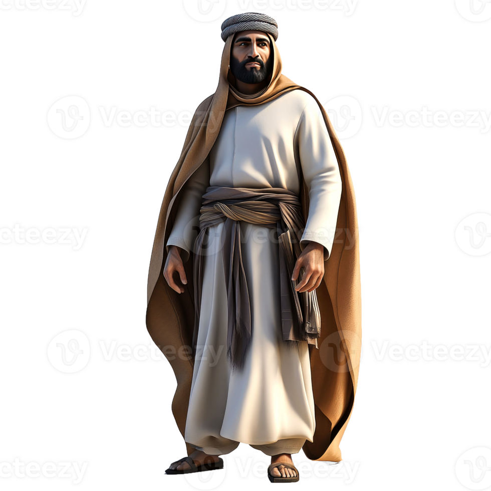 Man in traditional Middle Eastern attire with stand png