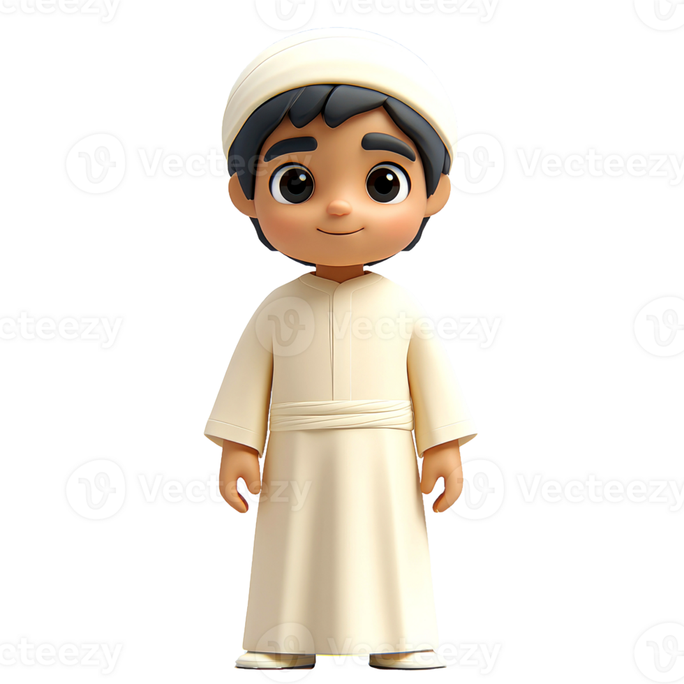Smiling cartoon boy in traditional clothing. png