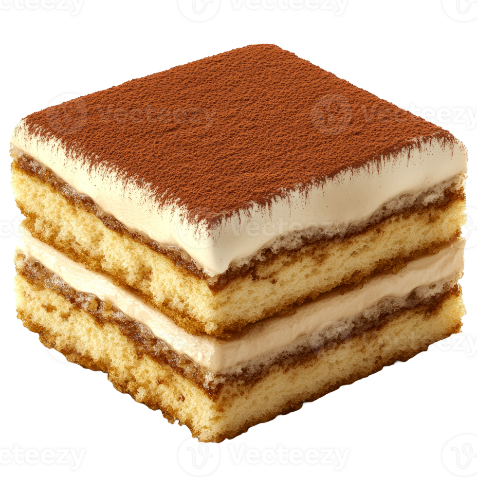Delicious tiramisu dessert, layered cake, cocoa powder. png