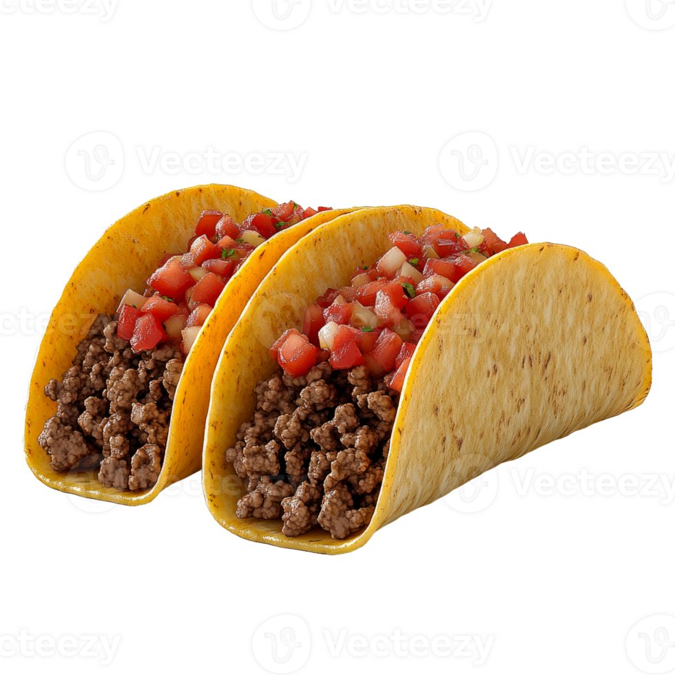 Two delicious ground beef tacos with pico de gallo. png