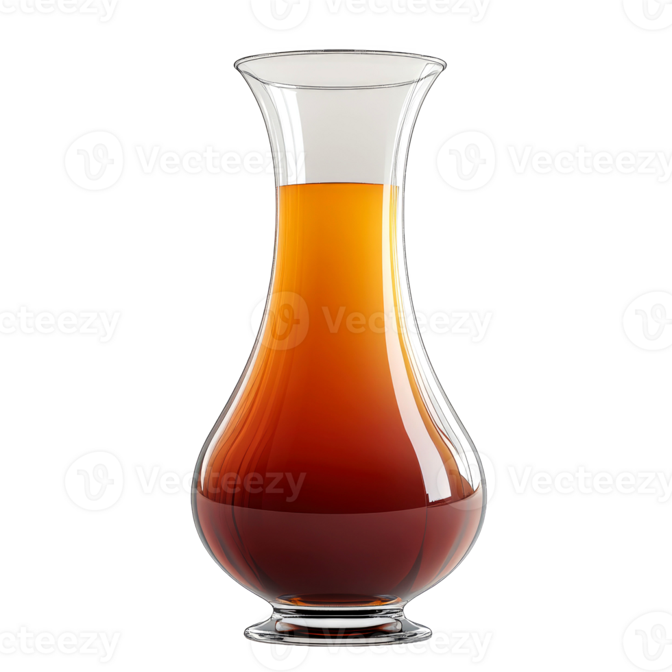 Amber liquid in elegant glass decanter. png