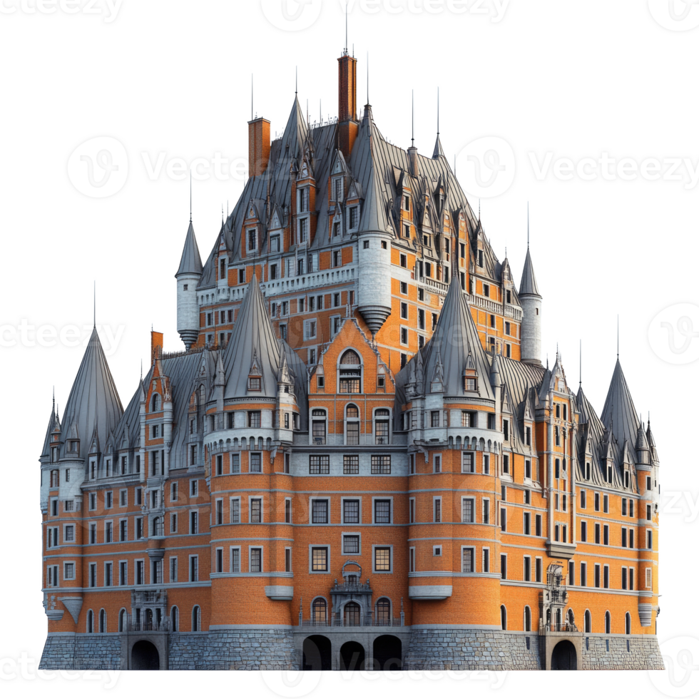 Majestic orange castle, intricate design. png