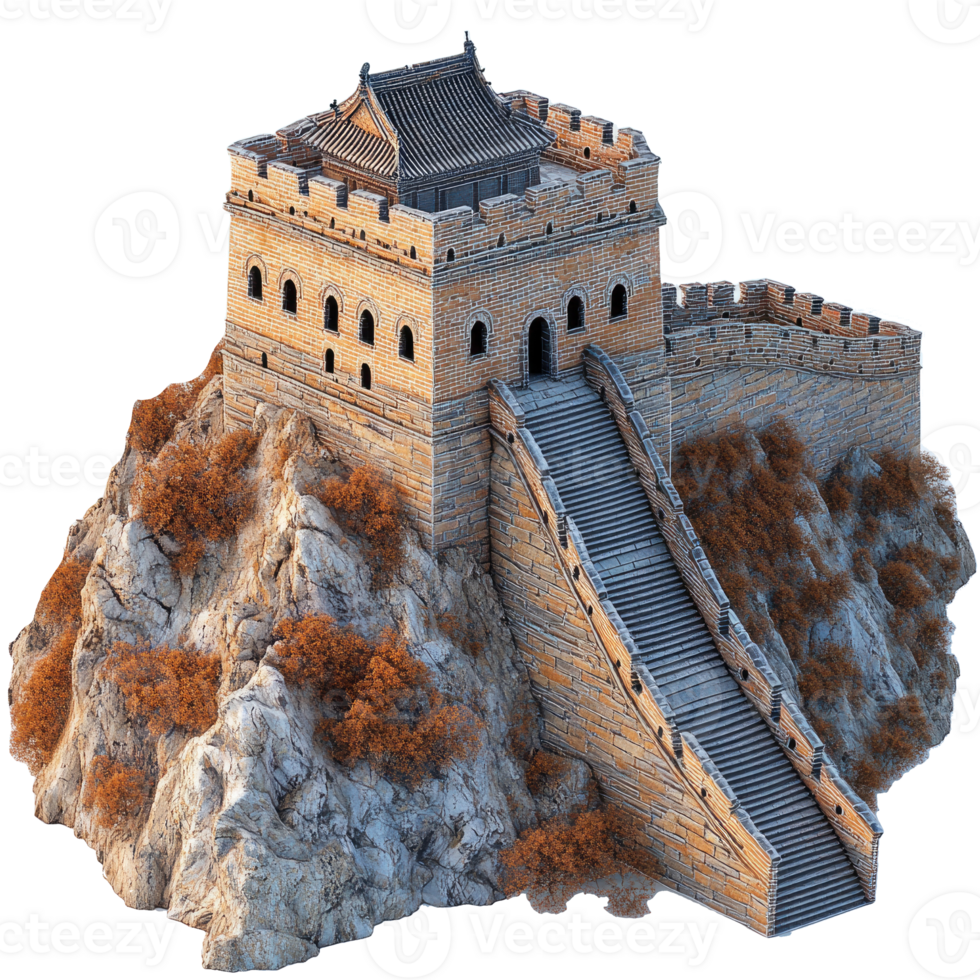 Majestic Great Wall tower on rocky outcrop. png