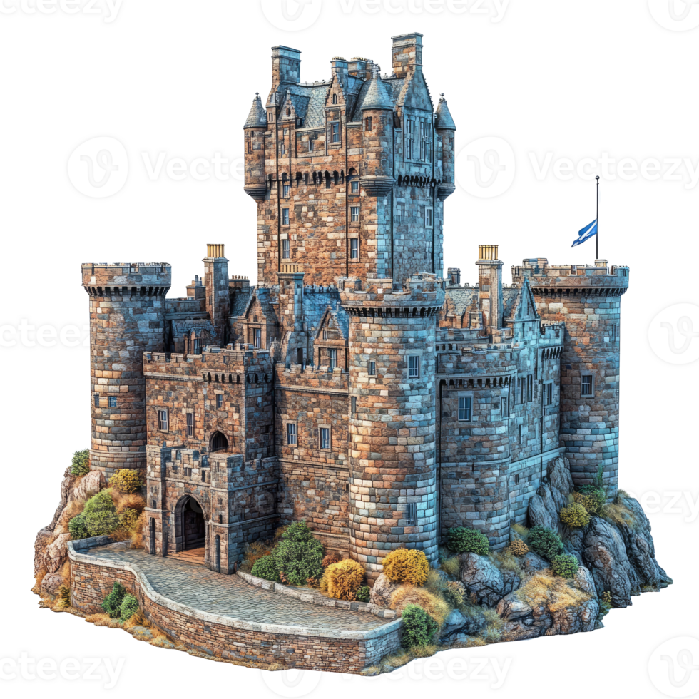 Majestic stone castle on a hill. png